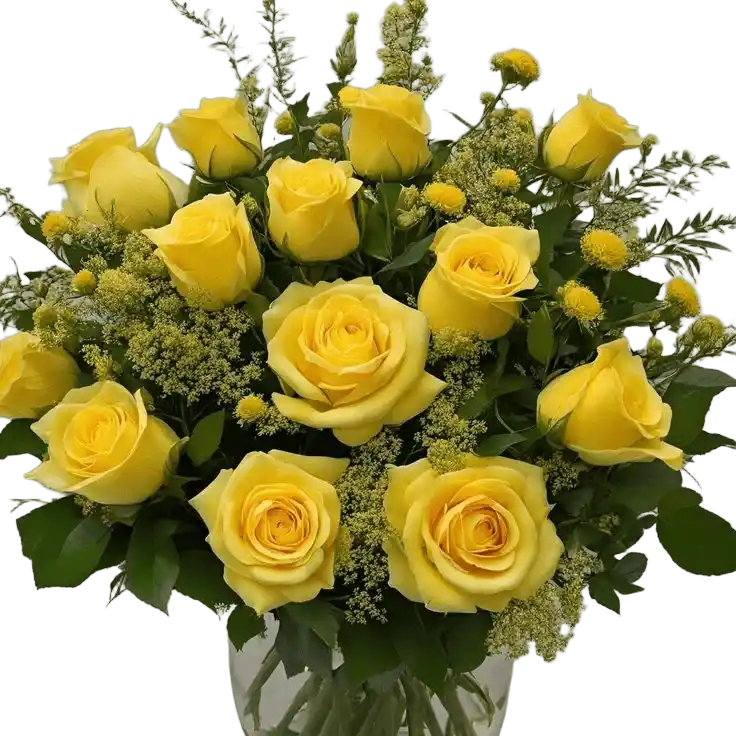 citromsárga rózsacsokor vágott virágokkal